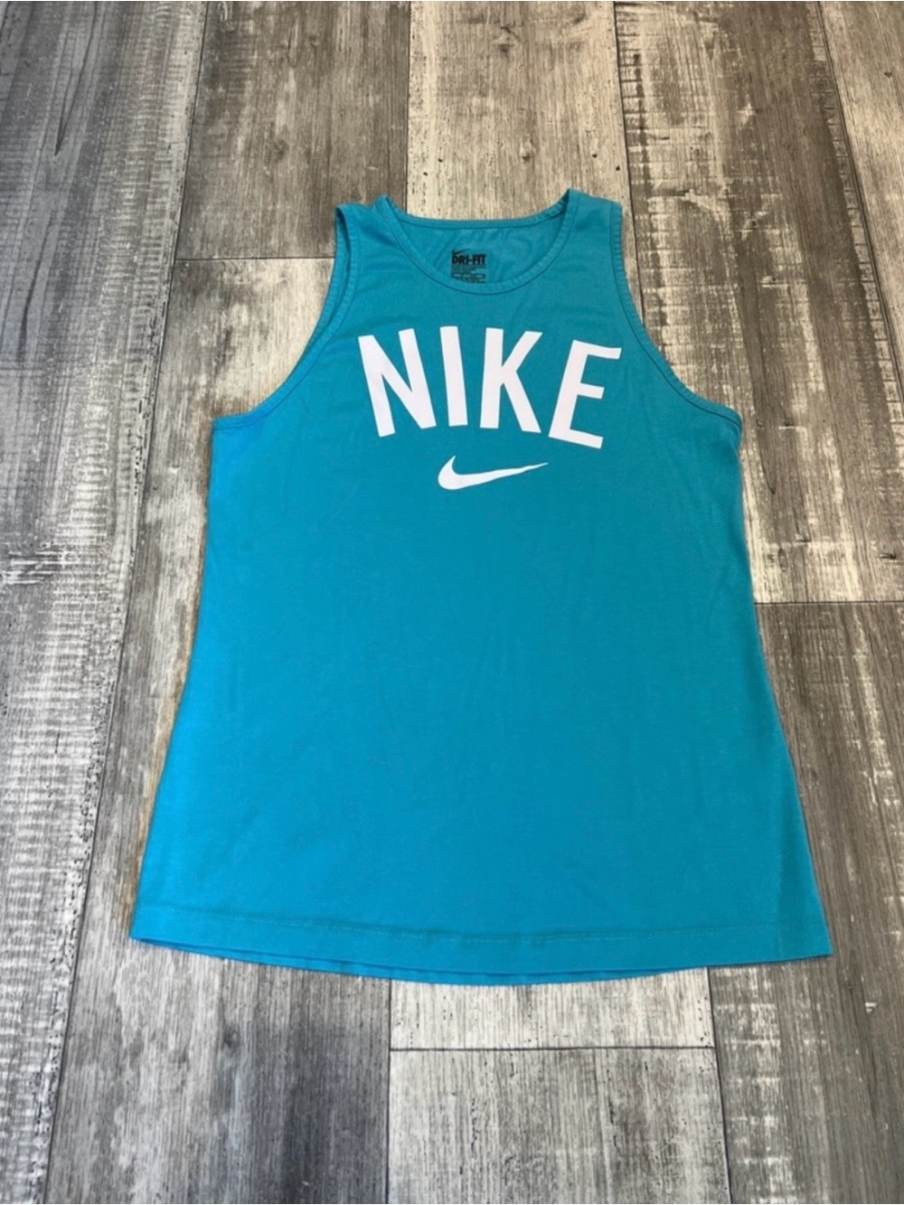 Nike Womens Dri-Fit Turquoise Blue Graphic Logo Tank Size XS